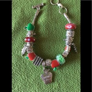 Willabee & Ward September Silver Charm Bracelet with red & green apples
